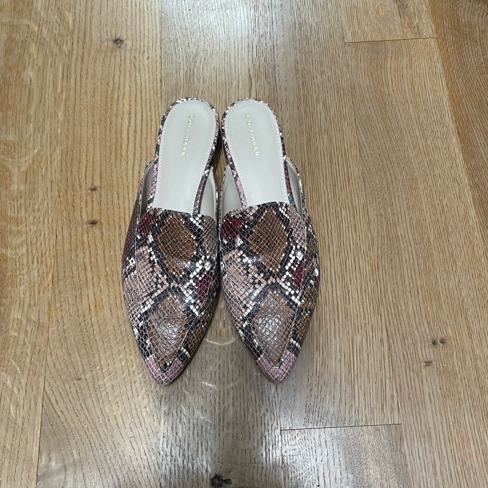 Cole Haan Brown Mules with Snakeskin Pattern and Pointed Toe